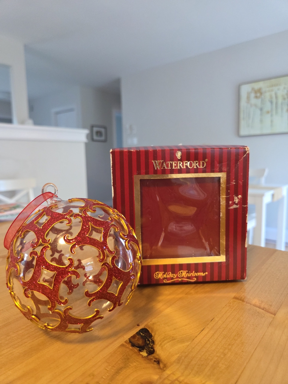 Waterford Red and Gold Glass Holiday Ball Ornament